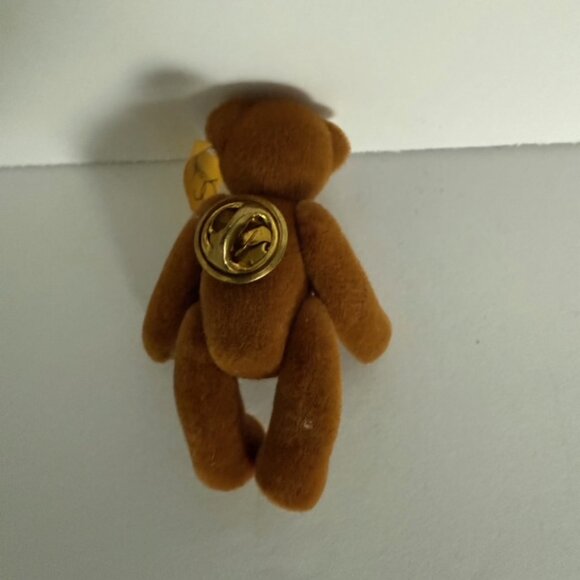 VTG Teddy Bear Pin Plush Jointed Holding Dept 56 Flag Movable arms legs 2.25" - Picture 6 of 10